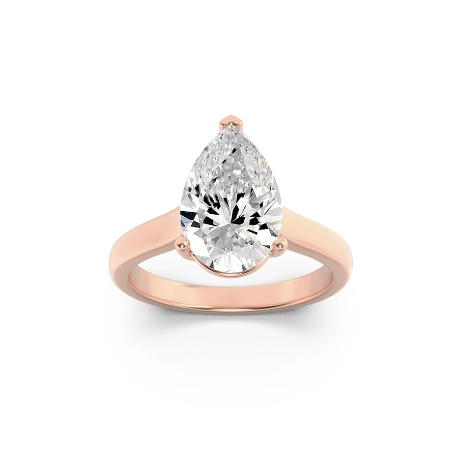1CTW Pear Shaped Lab Grown Diamond (F/VS) Plain Cathedral Trellis Shank Solitaire Engagement Ring in 14K Gold
