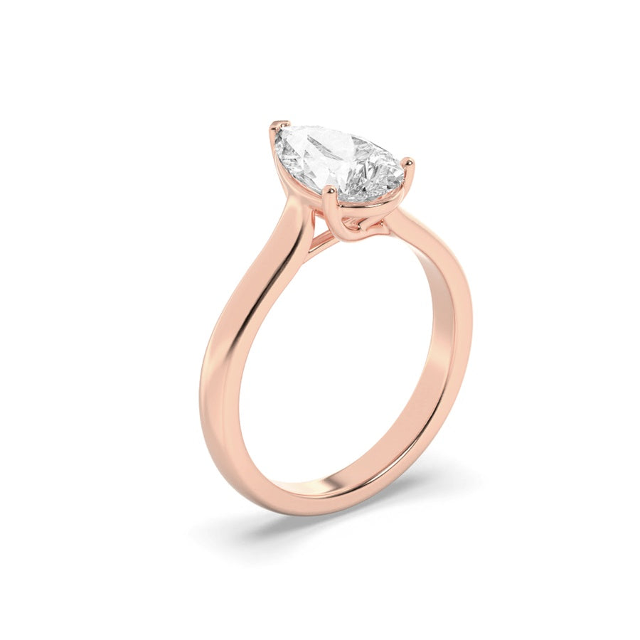 1CTW Pear Shaped Lab Grown Diamond (F/VS) Plain Cathedral Trellis Shank Solitaire Engagement Ring in 14K Gold