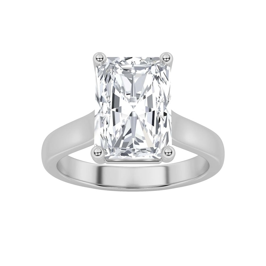 1CTW Radiant Shaped Lab Grown Diamond (F/VS) Plain Cathedral Trellis Shank Solitaire Engagement Ring in 14K Gold
