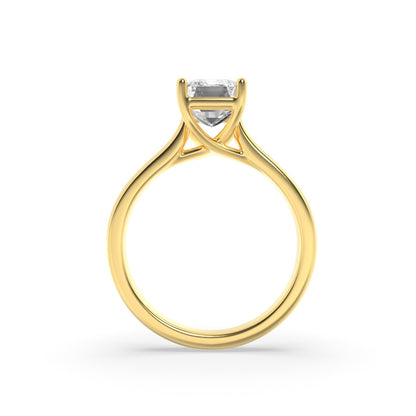 1CTW Radiant Shaped Lab Grown Diamond (F/VS) Plain Cathedral Trellis Shank Solitaire Engagement Ring in 14K Gold