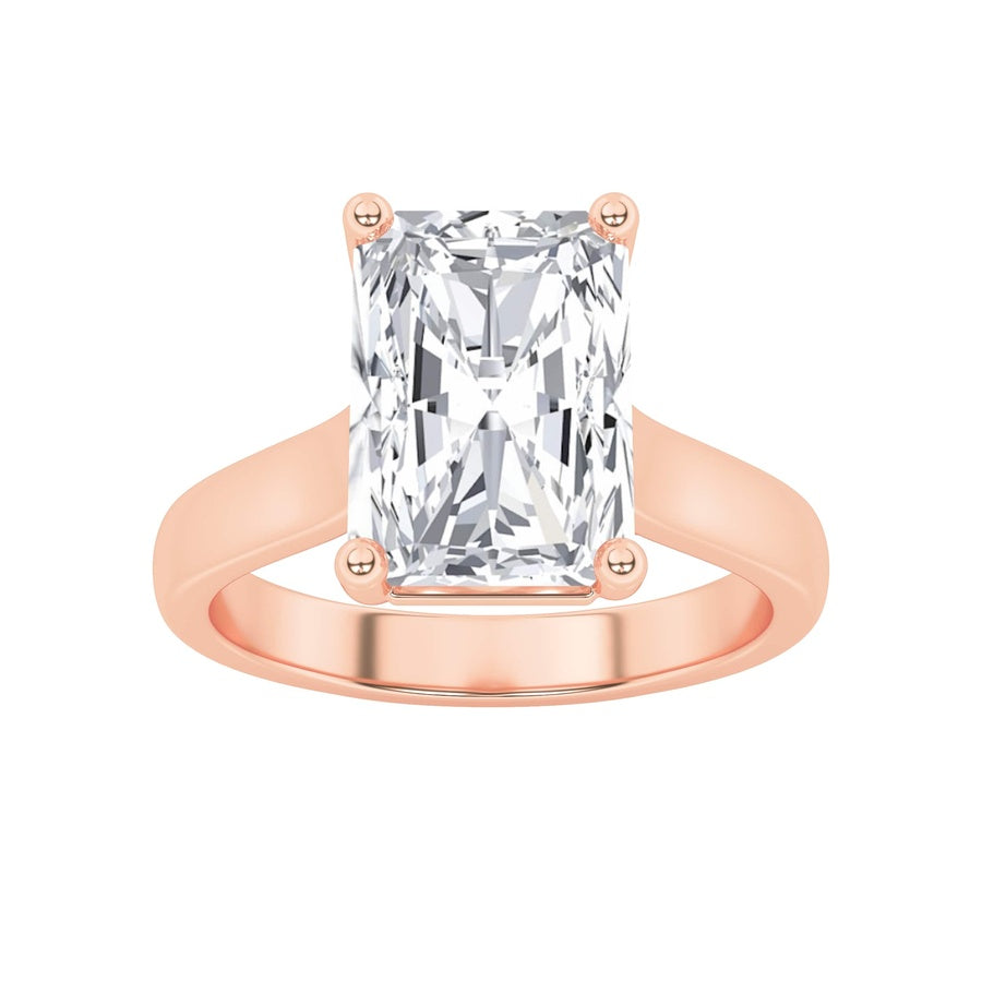 1CTW Radiant Shaped Lab Grown Diamond (F/VS) Plain Cathedral Trellis Shank Solitaire Engagement Ring in 14K Gold