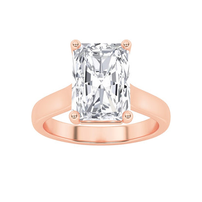 1CTW Radiant Shaped Lab Grown Diamond (F/VS) Plain Cathedral Trellis Shank Solitaire Engagement Ring in 14K Gold