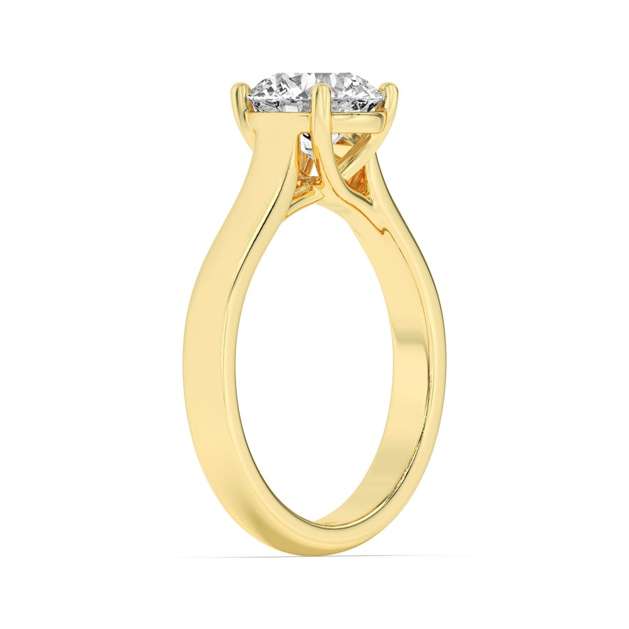 1CTW Round Shaped Lab Grown Diamond (F/VS) Plain Cathedral Trellis Shank Solitaire Engagement Ring in 14K Gold