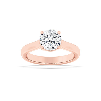 1CTW Round Shaped Lab Grown Diamond (F/VS) Plain Cathedral Trellis Shank Solitaire Engagement Ring in 14K Gold