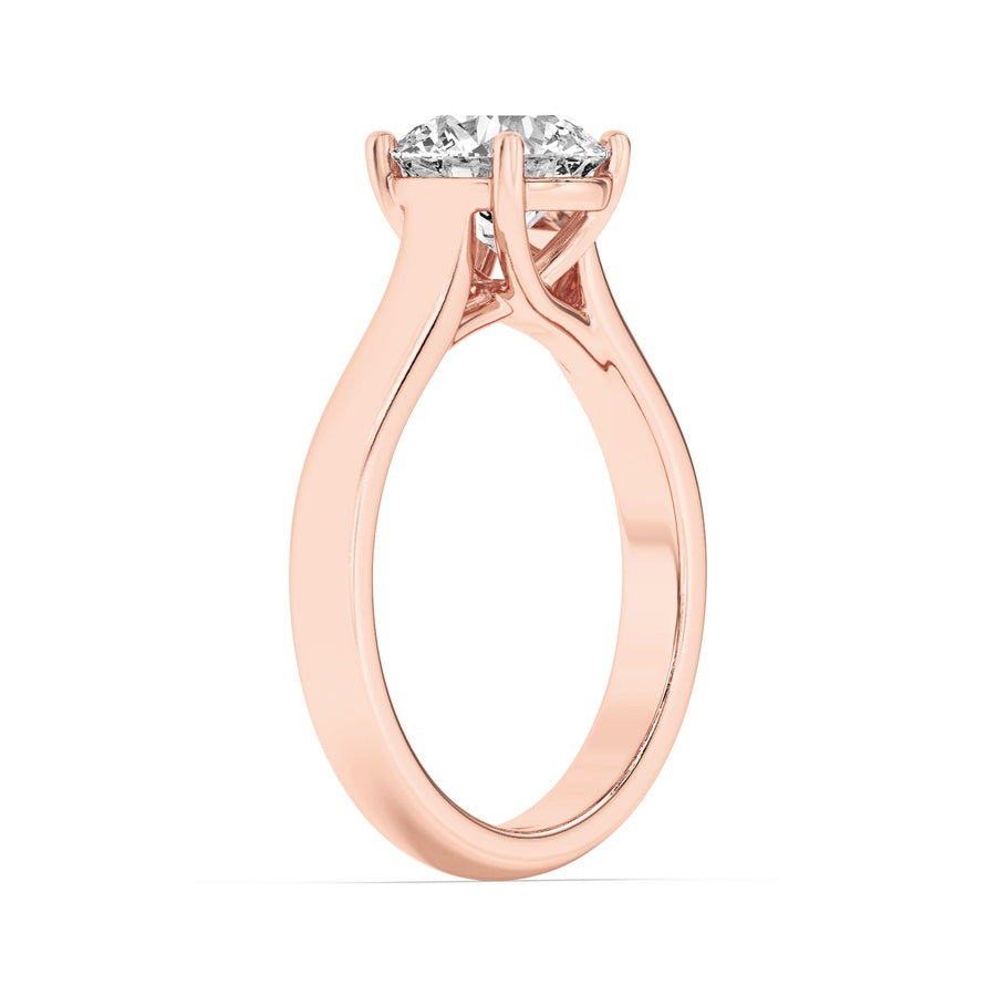 1CTW Round Shaped Lab Grown Diamond (F/VS) Plain Cathedral Trellis Shank Solitaire Engagement Ring in 14K Gold