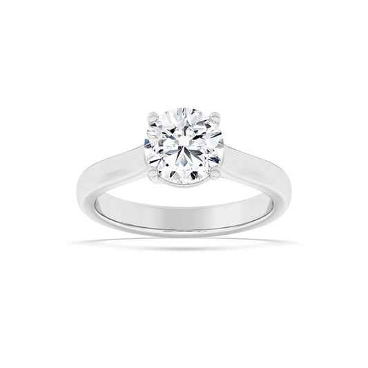 2CTW Round Shaped Lab Grown Diamond (F/VS) Plain Cathedral Trellis Shank Solitaire Engagement Ring in 14K Gold