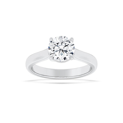 2CTW Round Shaped Lab Grown Diamond (F/VS) Plain Cathedral Trellis Shank Solitaire Engagement Ring in 14K Gold