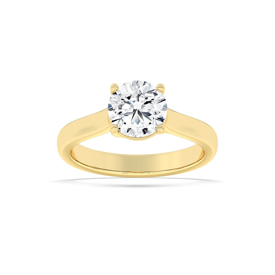 2CTW Round Shaped Lab Grown Diamond (F/VS) Plain Cathedral Trellis Shank Solitaire Engagement Ring in 14K Gold