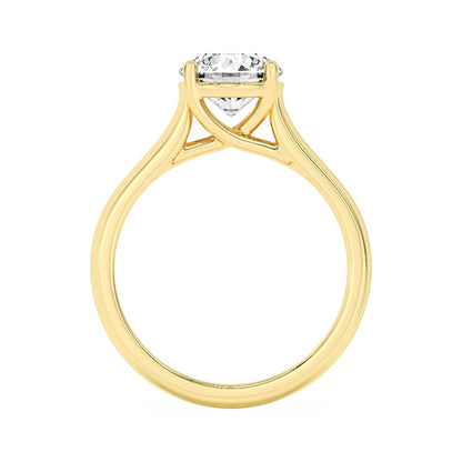 2CTW Round Shaped Lab Grown Diamond (F/VS) Plain Cathedral Trellis Shank Solitaire Engagement Ring in 14K Gold