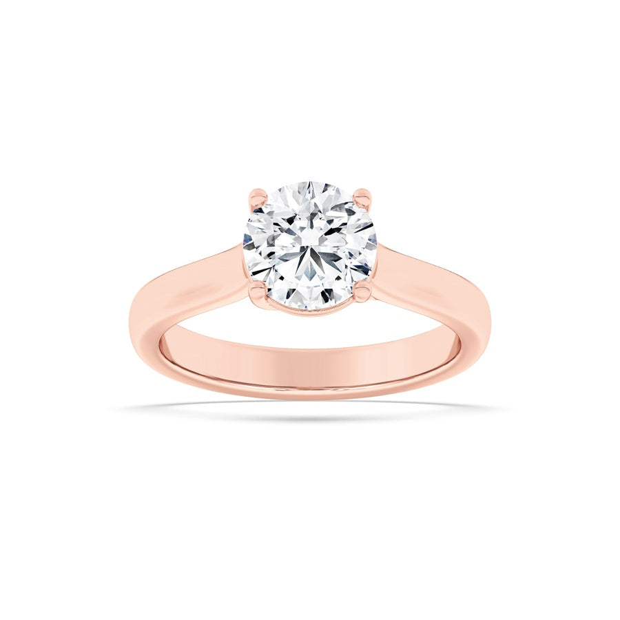 2CTW Round Shaped Lab Grown Diamond (F/VS) Plain Cathedral Trellis Shank Solitaire Engagement Ring in 14K Gold