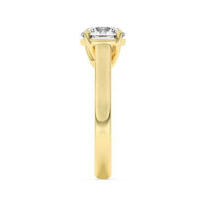3CTW Round Shaped Lab Grown Diamond (F/VS) Plain Cathedral Trellis Shank Solitaire Engagement Ring in 14K Gold