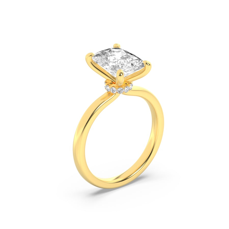 3.25CTW Elongated Cushion Shaped Lab Grown Diamond (F/VS) Hidden Halo Plain Shank Engagement Ring in 14K Gold
