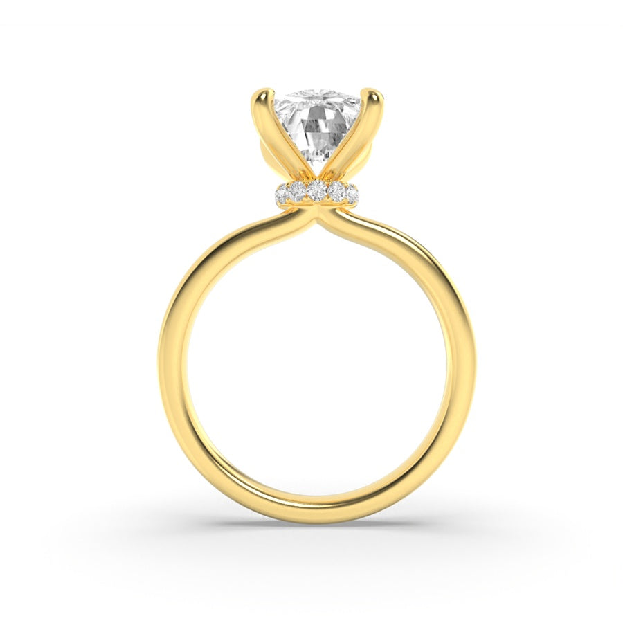3.25CTW Elongated Cushion Shaped Lab Grown Diamond (F/VS) Hidden Halo Plain Shank Engagement Ring in 14K Gold