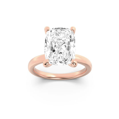 3.25CTW Elongated Cushion Shaped Lab Grown Diamond (F/VS) Hidden Halo Plain Shank Engagement Ring in 14K Gold