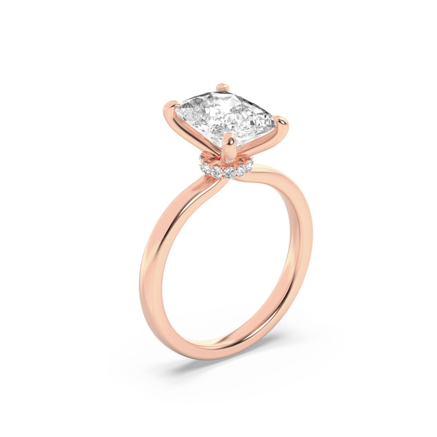 3.25CTW Elongated Cushion Shaped Lab Grown Diamond (F/VS) Hidden Halo Plain Shank Engagement Ring in 14K Gold