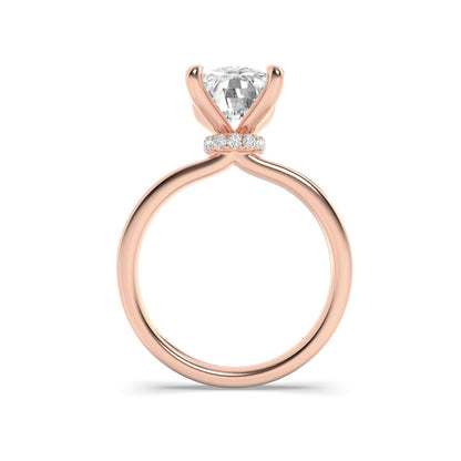 3.25CTW Elongated Cushion Shaped Lab Grown Diamond (F/VS) Hidden Halo Plain Shank Engagement Ring in 14K Gold
