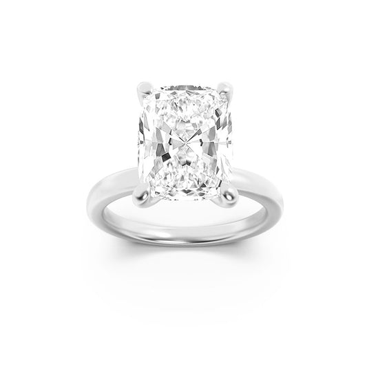 2CTW Elongated Cushion Shaped Lab Grown Diamond (F/VS) Hidden Halo Plain Shank Engagement Ring in 14K Gold