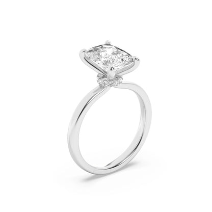 2CTW Elongated Cushion Shaped Lab Grown Diamond (F/VS) Hidden Halo Plain Shank Engagement Ring in 14K Gold