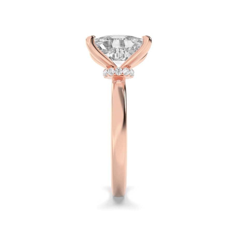2CTW Elongated Cushion Shaped Lab Grown Diamond (F/VS) Hidden Halo Plain Shank Engagement Ring in 14K Gold