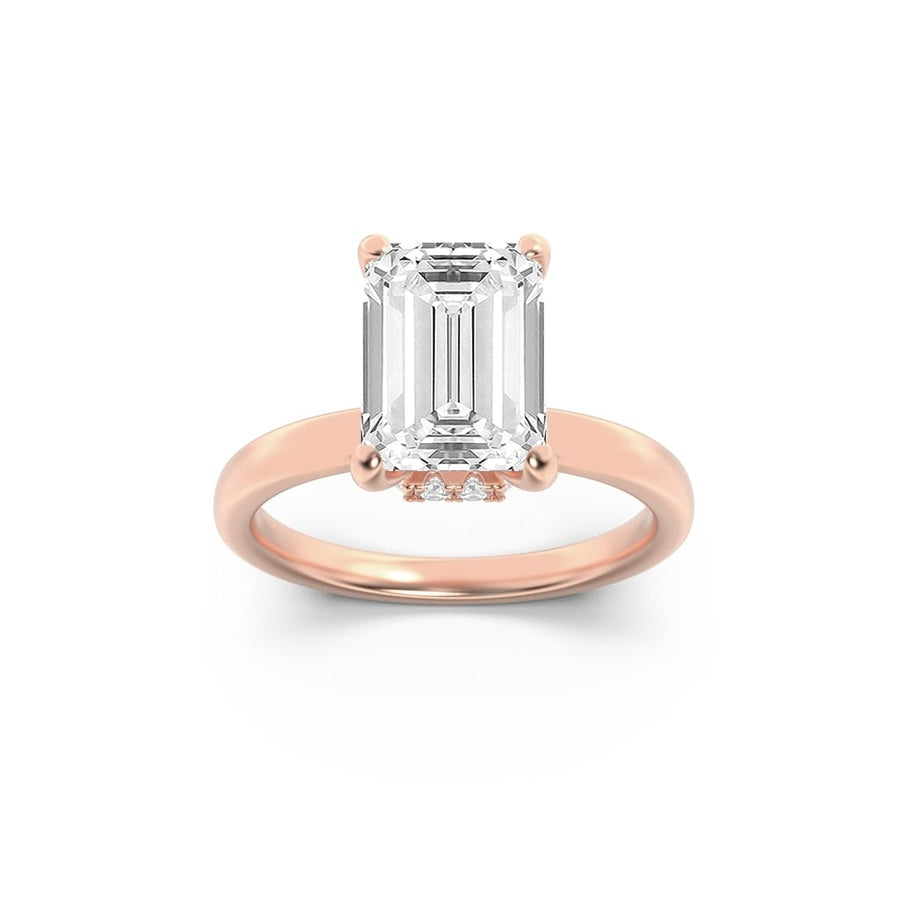 1CTW Emerald Shaped Lab Grown Diamond (F/VS) Hidden Halo Plain Shank Engagement Ring in 14K Gold