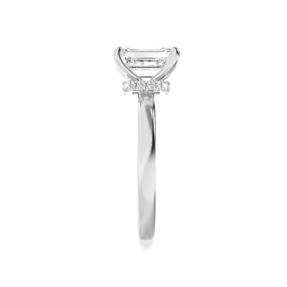 2CTW Emerald Shaped Lab Grown Diamond (F/VS) Hidden Halo Plain Shank Engagement Ring in 14K Gold