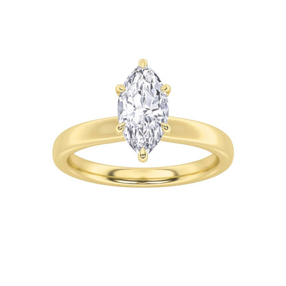 3CTW Marquise Shaped Lab Grown Diamond (F/VS) Hidden Halo Plain Shank Engagement Ring in 14K Gold