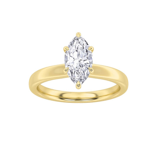 3CTW Marquise Shaped Lab Grown Diamond (F/VS) Hidden Halo Plain Shank Engagement Ring in 14K Gold