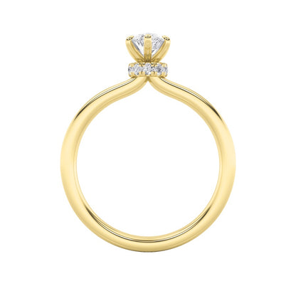 3CTW Marquise Shaped Lab Grown Diamond (F/VS) Hidden Halo Plain Shank Engagement Ring in 14K Gold