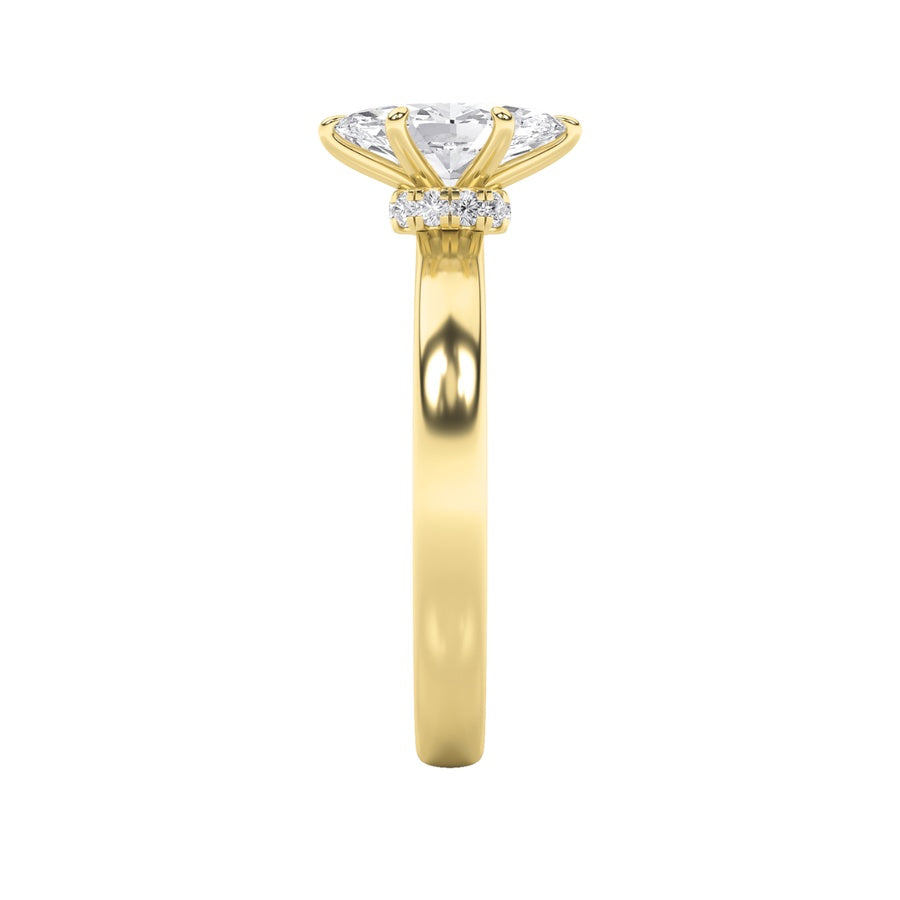 3CTW Marquise Shaped Lab Grown Diamond (F/VS) Hidden Halo Plain Shank Engagement Ring in 14K Gold