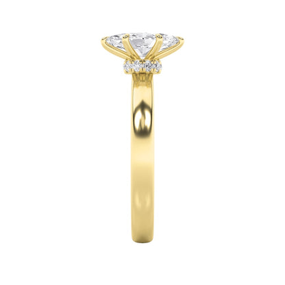 3CTW Marquise Shaped Lab Grown Diamond (F/VS) Hidden Halo Plain Shank Engagement Ring in 14K Gold