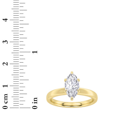 3CTW Marquise Shaped Lab Grown Diamond (F/VS) Hidden Halo Plain Shank Engagement Ring in 14K Gold
