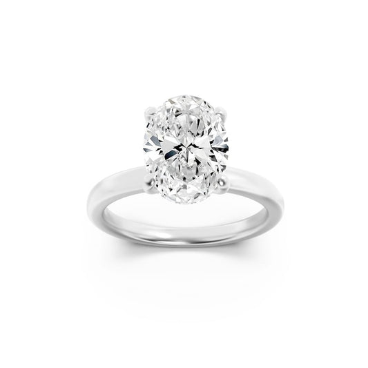 1CTW Oval Shaped Lab Grown Diamond (F/VS) Hidden Halo Plain Shank Engagement Ring in 14K Gold