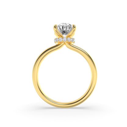 1CTW Oval Shaped Lab Grown Diamond (F/VS) Hidden Halo Plain Shank Engagement Ring in 14K Gold