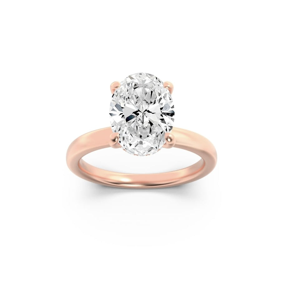 1CTW Oval Shaped Lab Grown Diamond (F/VS) Hidden Halo Plain Shank Engagement Ring in 14K Gold