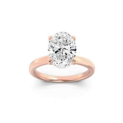 1CTW Oval Shaped Lab Grown Diamond (F/VS) Hidden Halo Plain Shank Engagement Ring in 14K Gold
