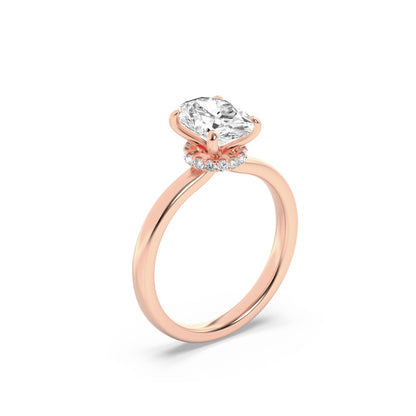 1CTW Oval Shaped Lab Grown Diamond (F/VS) Hidden Halo Plain Shank Engagement Ring in 14K Gold