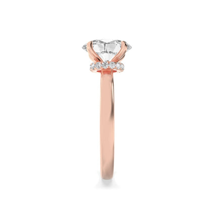 1CTW Oval Shaped Lab Grown Diamond (F/VS) Hidden Halo Plain Shank Engagement Ring in 14K Gold