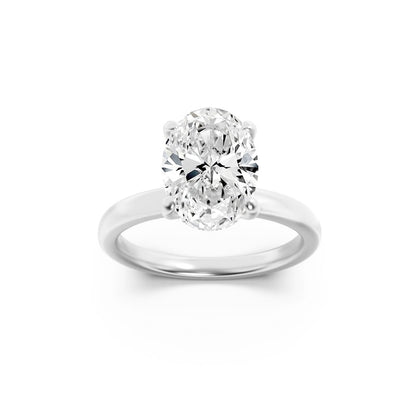 2CTW Oval Shaped Lab Grown Diamond (F/VS) Hidden Halo Plain Shank Engagement Ring in 14K Gold