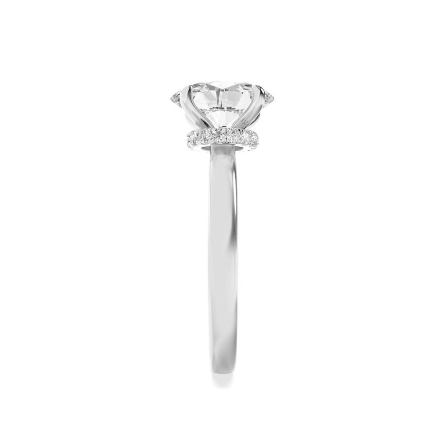 2CTW Oval Shaped Lab Grown Diamond (F/VS) Hidden Halo Plain Shank Engagement Ring in 14K Gold