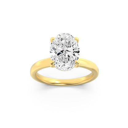 2CTW Oval Shaped Lab Grown Diamond (F/VS) Hidden Halo Plain Shank Engagement Ring in 14K Gold