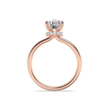 2CTW Oval Shaped Lab Grown Diamond (F/VS) Hidden Halo Plain Shank Engagement Ring in 14K Gold