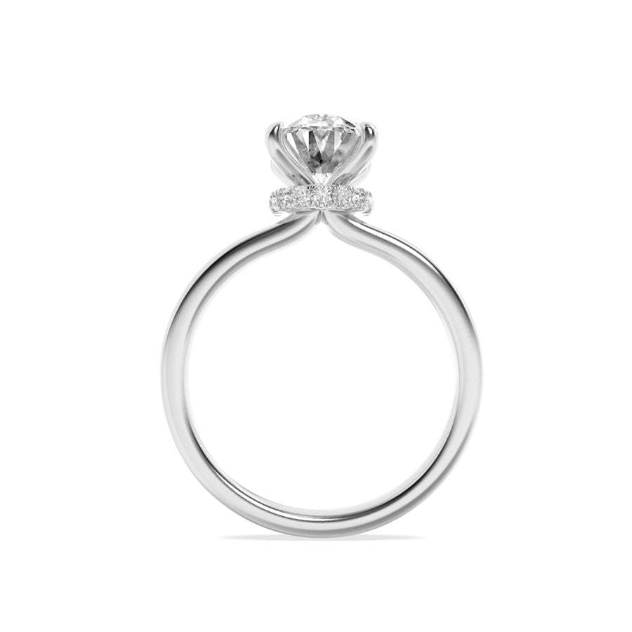 3CTW Oval Shaped Lab Grown Diamond (F/VS) Hidden Halo Plain Shank Engagement Ring in 14K Gold
