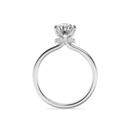 3CTW Oval Shaped Lab Grown Diamond (F/VS) Hidden Halo Plain Shank Engagement Ring in 14K Gold