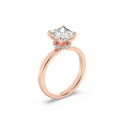 1CTW Princess Shaped Lab Grown Diamond (F/VS) Hidden Halo Plain Shank Engagement Ring in 14K Gold