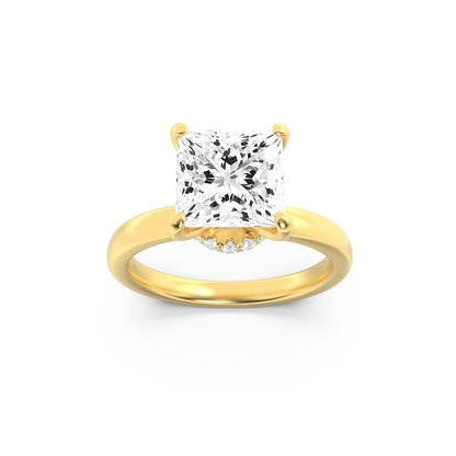 2CTW Princess Shaped Lab Grown Diamond (F/VS) Hidden Halo Plain Shank Engagement Ring in 14K Gold