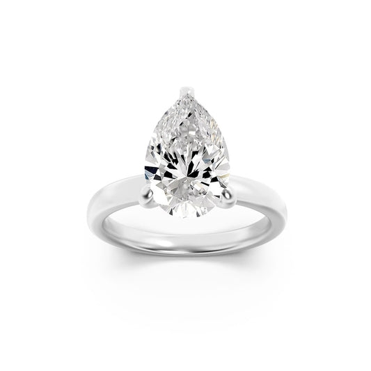 2CTW Pear Shaped Lab Grown Diamond (F/VS) Hidden Halo Plain Shank Engagement Ring in 14K Gold