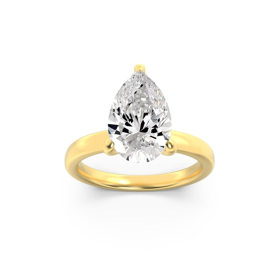 2CTW Pear Shaped Lab Grown Diamond (F/VS) Hidden Halo Plain Shank Engagement Ring in 14K Gold