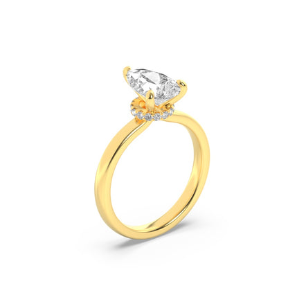 2CTW Pear Shaped Lab Grown Diamond (F/VS) Hidden Halo Plain Shank Engagement Ring in 14K Gold