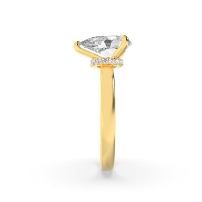 2CTW Pear Shaped Lab Grown Diamond (F/VS) Hidden Halo Plain Shank Engagement Ring in 14K Gold