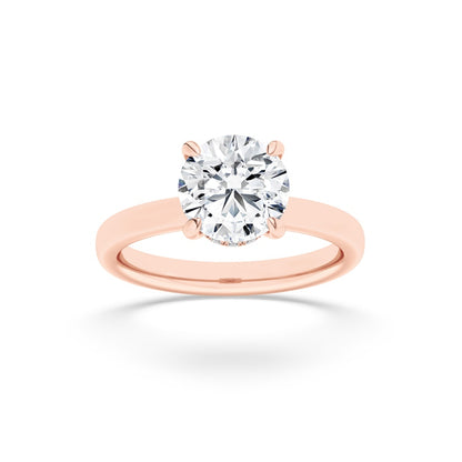 1CTW Round Shaped Lab Grown Diamond (F/VS) Hidden Halo Plain Shank Engagement Ring in 14K Gold